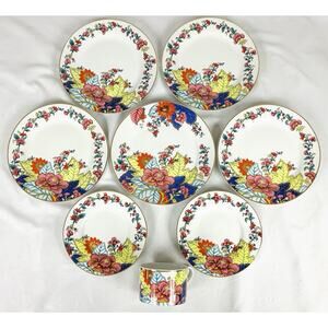 Mixed Lot Imperial Leaf China Tobacco Leaf Floral Gold Trim Cup/Saucers/Plates